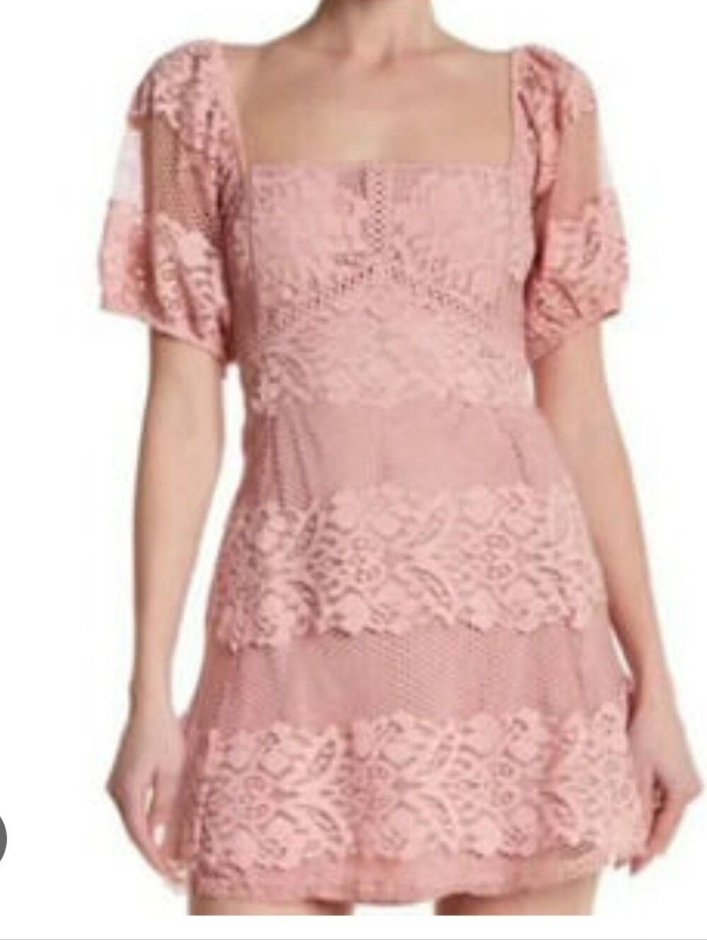 Free People Square-Neck Lace Mini Dress in Blush Pink